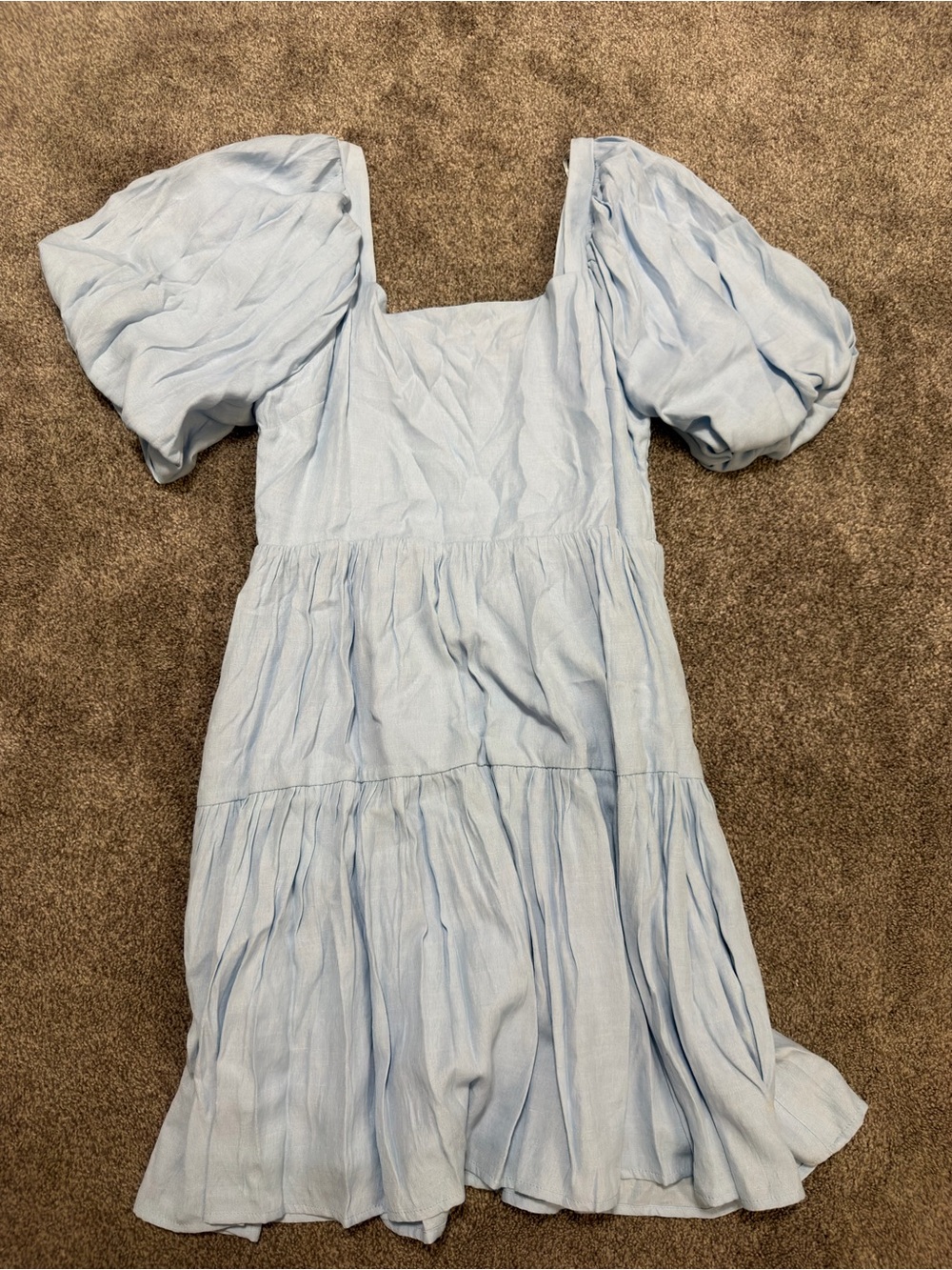 Light Blue Puff Sleeve Midi Dress - Brand Unknown